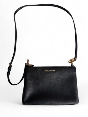 Michael Kors Black Leather Crossbody with Gold Hardware